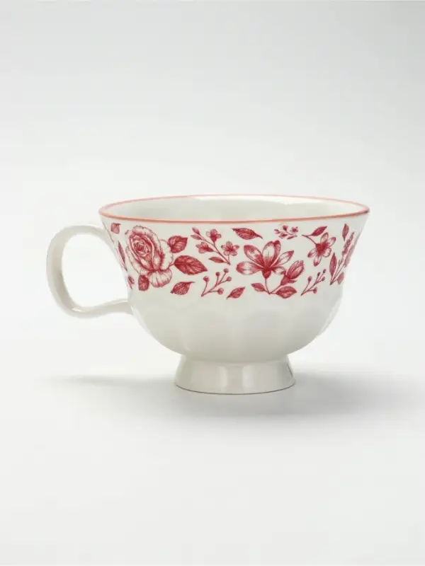 Чайная пара &laquo;Розовый сад&raquo;: кружка 280 мл, блюдце d=16 см, ручная работа