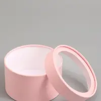 Подарочная коробка круглая, розовая, завальцованная с окном, 16&times;11 см