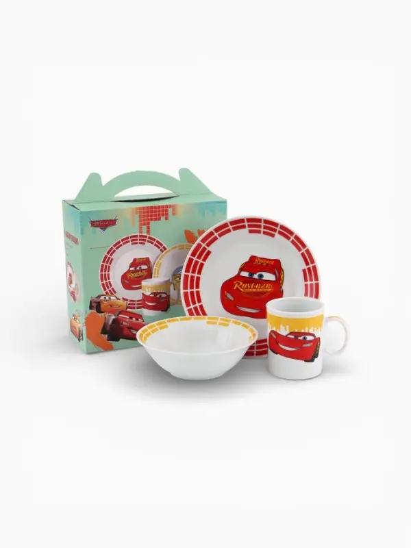 Набор посуды керамической детской, 3 предмета: кружка 200 мл, тарелка 19 см, салатник 250 мл, Тачки