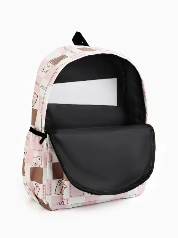 Рюкзак школьный на молнии, с карманами, с рисунком, 30&times;13&times;42 см, с принтом, розовый