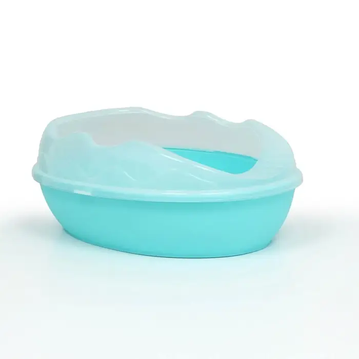 Туалет для кошек, 38&times;28&times;15 см, округлый, с бортиком и совком, синий