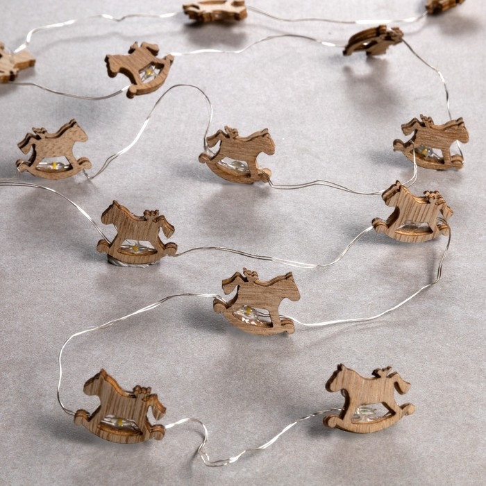 Гирлянда «Нить» 2 м роса с насадками «Лошадка», IP20, серебристая нить, 20 LED, батарейки ААх2 (нет в комплекте), свечение тёплое белое