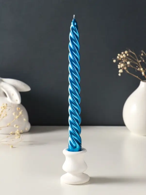 Набор свечей витых, 2,3х 24,5 см, 5 ч, 50 г, 2 штуки, синий металлик