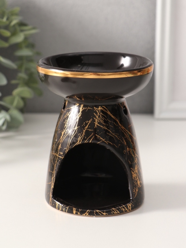 Аромалампа керамика Аромалампа керамика "Золотой кракелюр на чёрном" 9,3х9,3х11,8 см