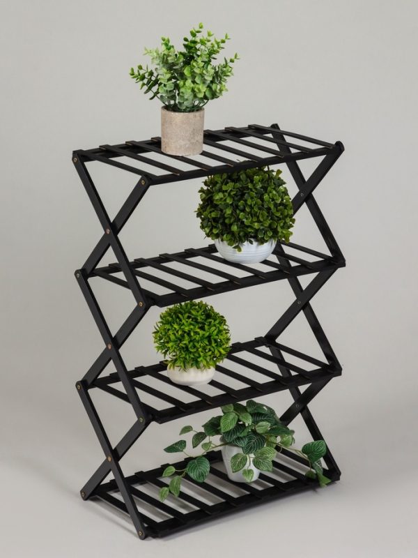 Подставка для цветов Greengo, 4 полки, 50 × 25 × 68 см, напольная, бамбук, чёрная Подставка для цветов Greengo, 4 полки, 50 × 25 × 68 см, напольная, бамбук, чёрная