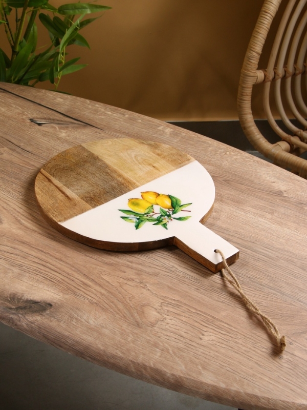 Доска разделочная круглая "Лимоны" дерево манго 36х28 см