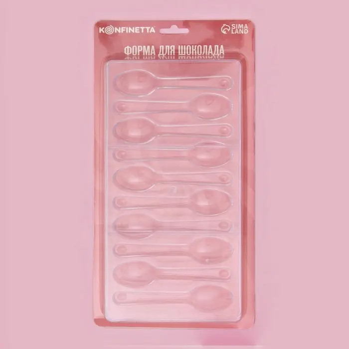 Форма для шоколада KONFINETTA &laquo;Ложки&raquo;, 27.5&times;13.5 см, 10 ячеек 11.5&times;2.7 см, пластик, прозрачная