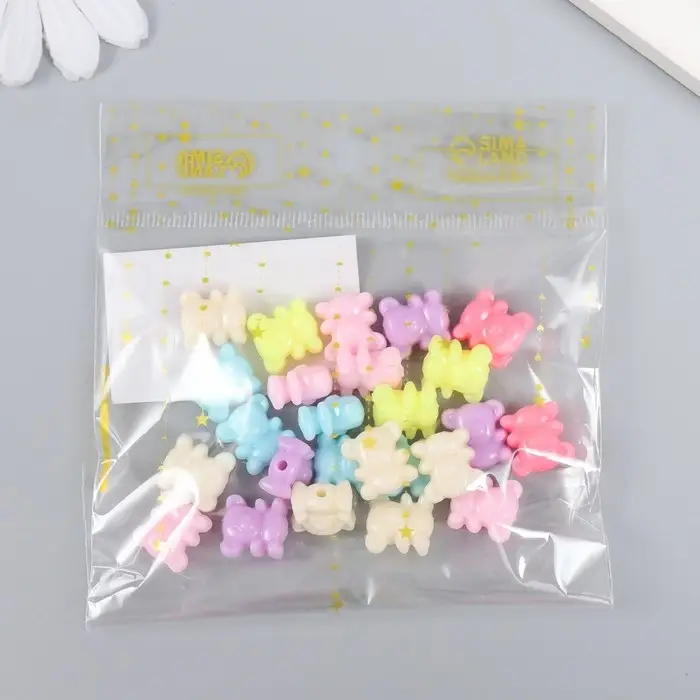 Бусины для творчества пластик "Медвежонок. Пастельные тона" н-р 26 шт 15 гр 1,3х1,3 см