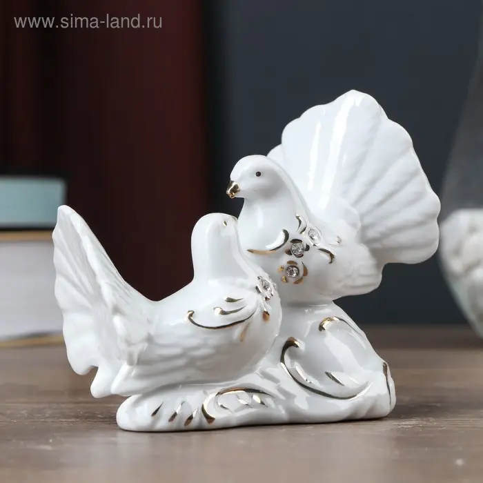 Сувенир керамика под фарфор 2 голубка 12,5*9*6 см, стразы