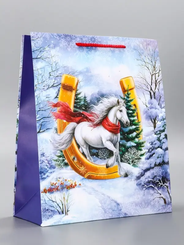 Пакет подарочный новогодний ламинированный, «Подкова» , 26×12×32 см