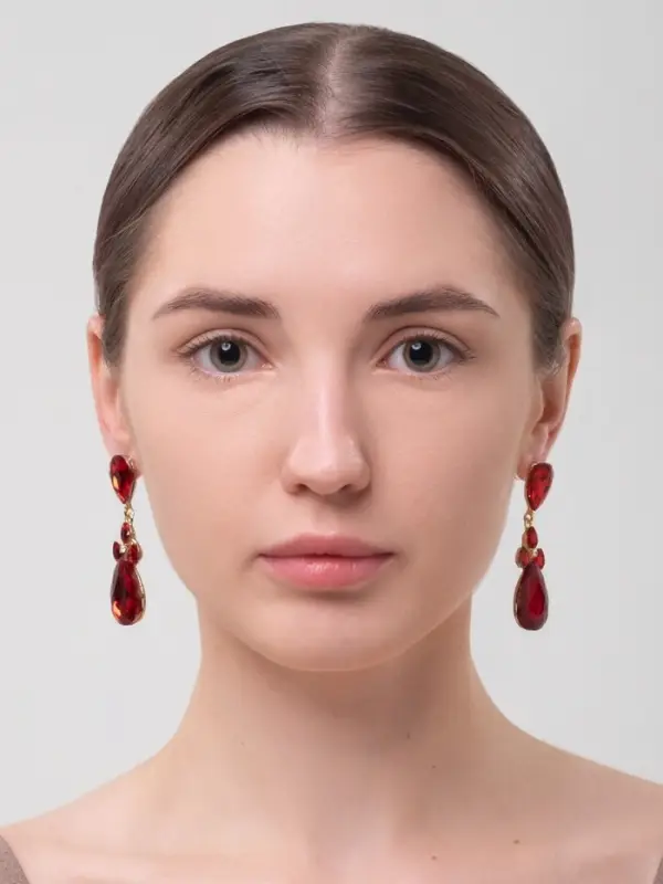 Серьги висячие со стразами &laquo;Вечеринка&raquo;, цветок из капель, красно-белые в золоте, 6.3 см