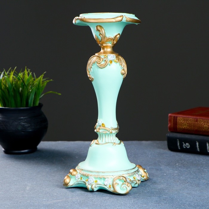 Подсвечник  Подсвечник "Резной с квадратным основанием", бирюзовый, 12х12х27 см, для свечи d=2 см