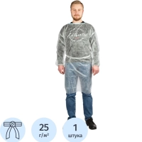 Халат одноразовый (накидка) на завязках белый 110 см рукав-резинка