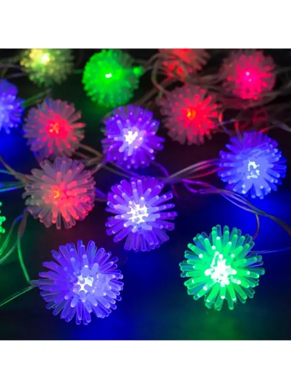 Гирлянда &laquo;Нить&raquo; 5 м с насадками &laquo;Ёжики цветные&raquo;, IP20, прозрачная нить, 20 LED, свечение мульти (RG/RB), мигание, 220 В