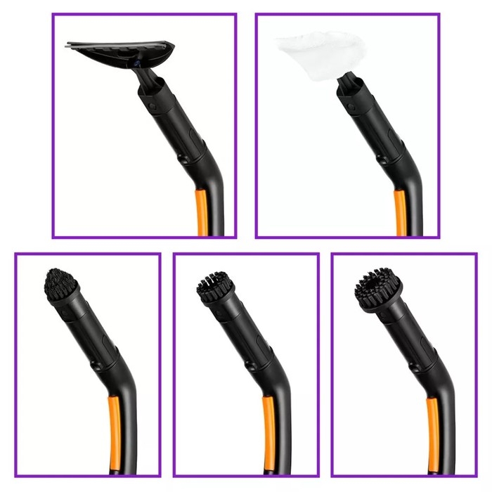 Пароочиститель Kitfort КТ-9158-2, 1300 Вт, 0.95 л, 35 г/мин, нагрев 25 сек, чёрно-оранжевый