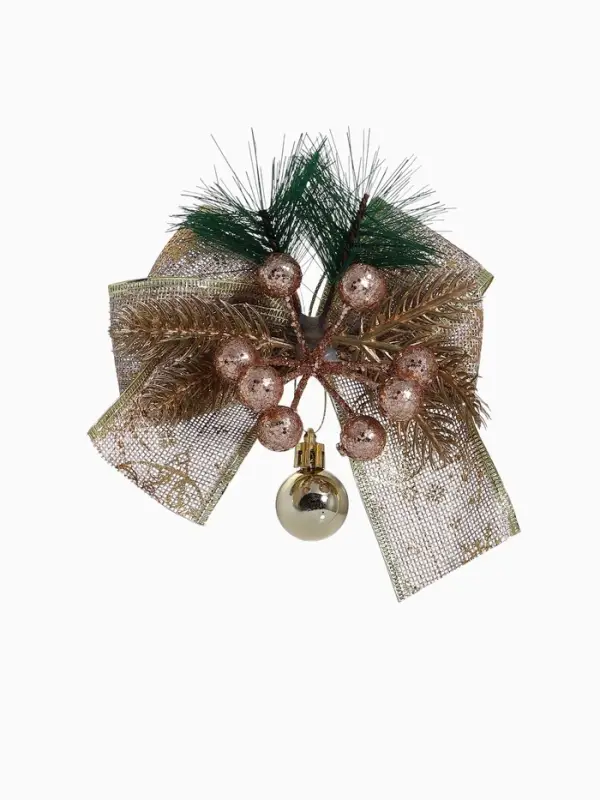 Ёлочные игрушки 2 шт. &laquo;Зимнее волшебство. Еловая композиция&raquo; пластик, бант с принтом, 13&times;12 см, золото