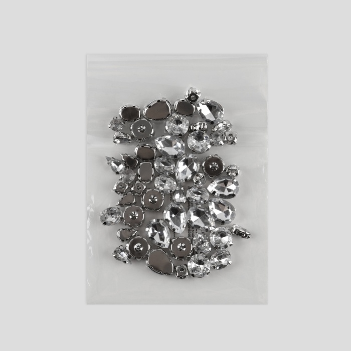 Стразы пришивные «Ассорти», в оправе, набор 50 шт, цвет серебристый