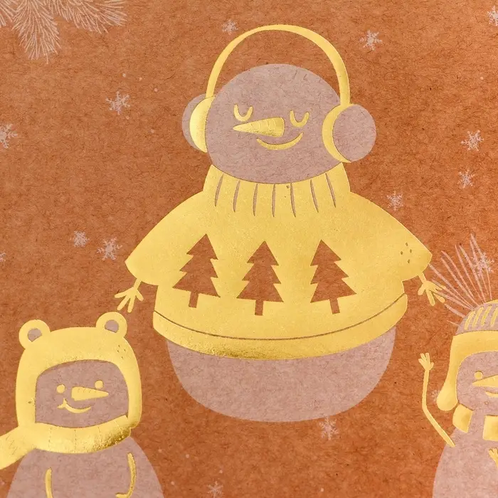 Пакет крафт с золотым тиснением, Пакет крафт с золотым тиснением, "Снеговик" круглая ручка, 21 х 27 х 11 см, 120 г