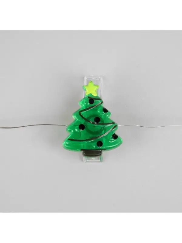 Гирлянда &laquo;Нить&raquo; 2 м роса с насадками &laquo;Прищепки-ёлки&raquo;, IP20, серебристая нить, 20 LED, батарейки ААх2 (нет в комплекте), свечение тёплое белое