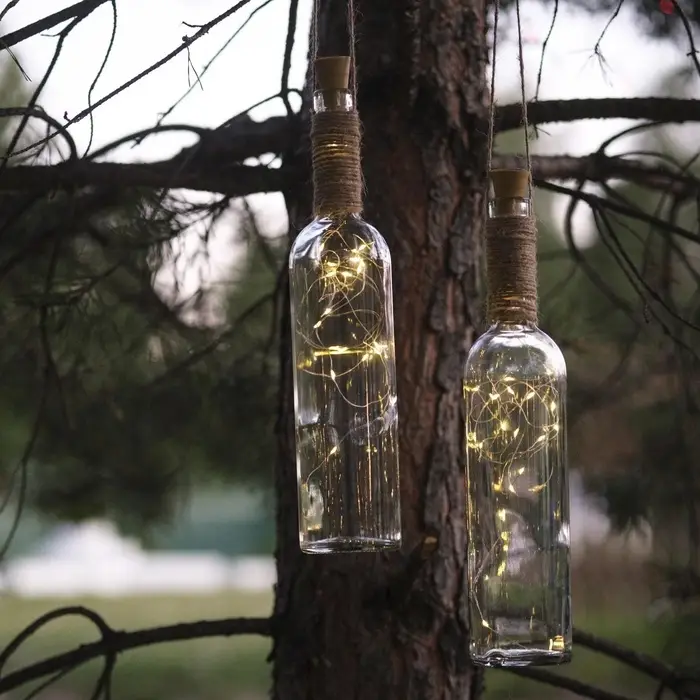 Гирлянда &laquo;Нить&raquo;, 2 м, уличная, роса с пробкой, IP44, серебристая нить, 20 LED, солнечная батарея, свечение тёплое белое