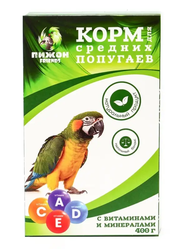 Корм &laquo;Пижон&raquo; для средних попугаев, с витаминами и минералами, 400 г