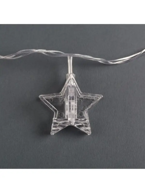 Гирлянда &laquo;Нить&raquo; 4.5 м с насадками &laquo;Прищепки-звёзды&raquo;, IP20, прозрачная нить, 20 LED, свечение синее, 220 В