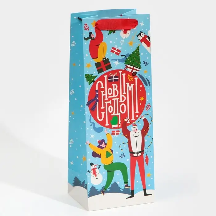 Пакет под бутылку &laquo;Новогодняя суета&raquo;, 13 х 36 х 10 см