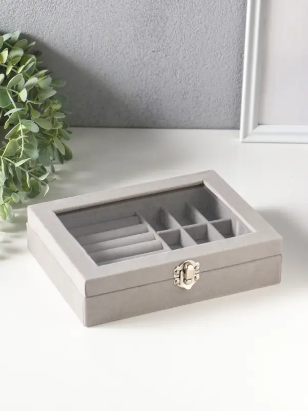 Шкатулка для украшений, 7 полос, 9 ячеек, 20&times;15&times;4.5, серая
