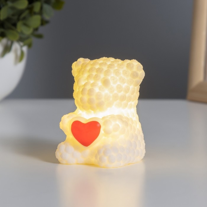 Ночник "Мишка с сердцем" 2Вт LED LR44 белый 4,5х6х7см