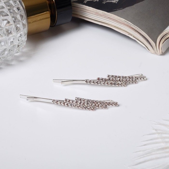 Невидимка для волос  Невидимка для волос "Волшебный блеск" (набор 2 шт) призма, 5,5 см, серебро