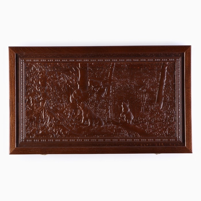 Нарды деревянные большие, резные  Нарды деревянные большие, резные "Мишки в лесу", доска из массива бука, патина, 50 х 58 см