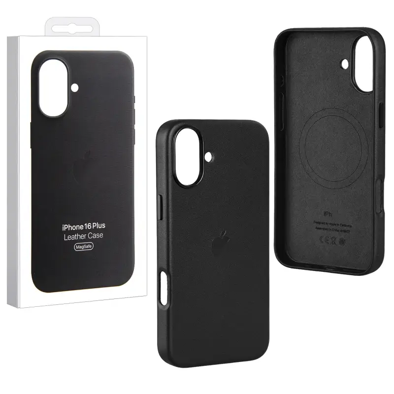 Чехол iPh 16 Plus Leather Case 100% ORG (MagSafe) c LOGO Black