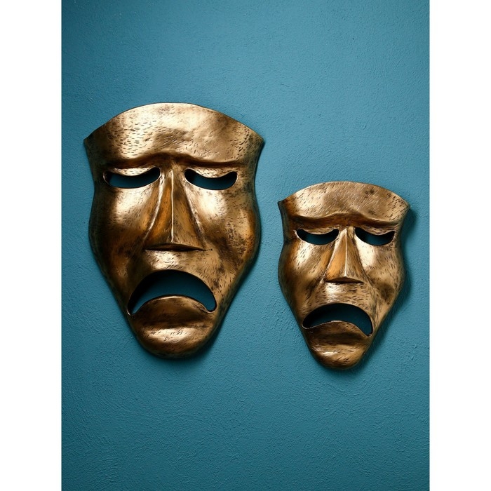 Набор фигур «Маска грустная», полистоун, 60 см, 2 шт, цвет золото Набор фигур «Маска грустная», полистоун, 60 см, 2 шт, цвет золото