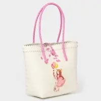 Сумка плетёная на застёжке &laquo;Девочка с букетом&raquo;, 40&times;10&times;55 см, пластик, бело-розовая