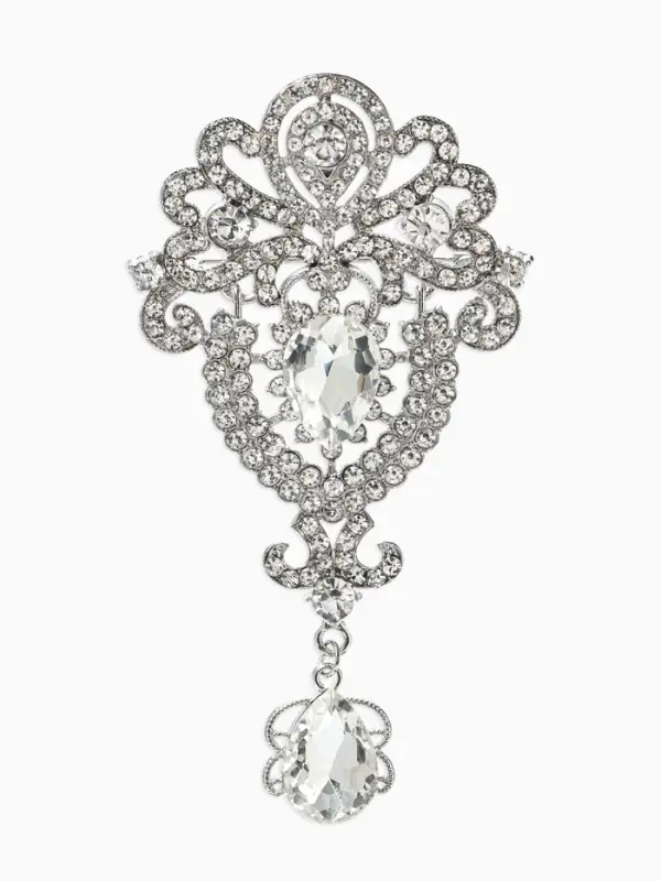 Брошь &laquo;Императрица&raquo;, вензеля, цвет белый в серебре