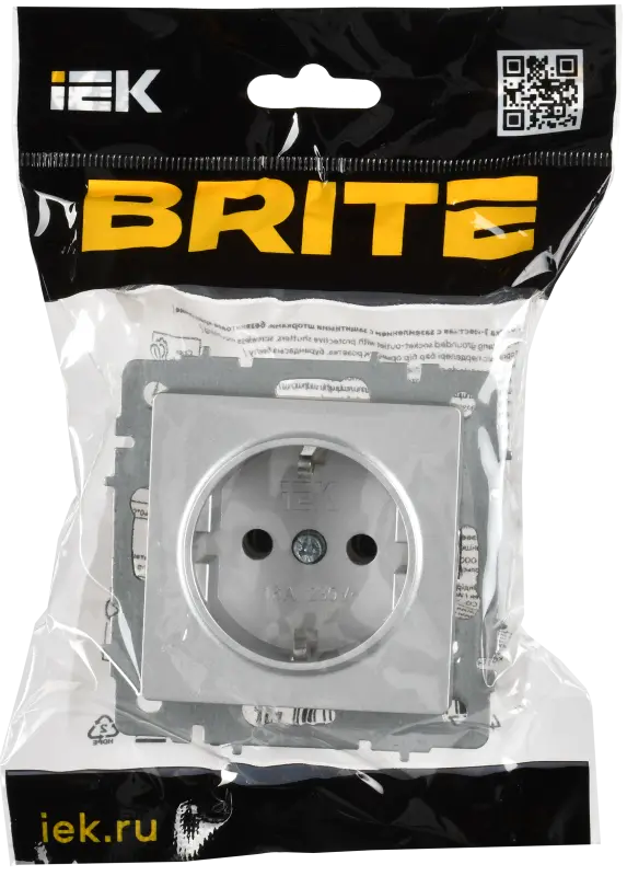 BRITE Розетка 1-местная с заземлением без защитных шторок 16А безвинтовое крепление РС21-1-0-БрА алюминий IEK