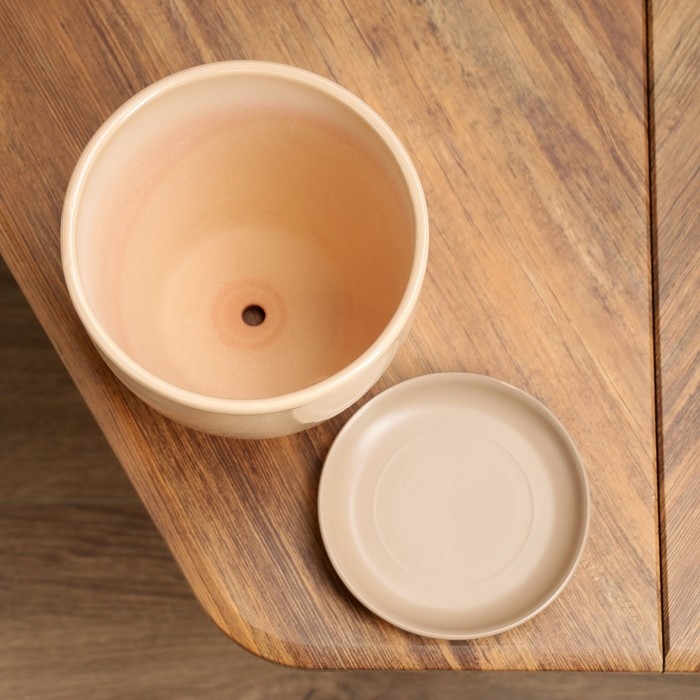 Горшок цветочный Кофейный 2,5 л с подставкой, бежевый Горшок цветочный Кофейный 2,5 л с подставкой, бежевый