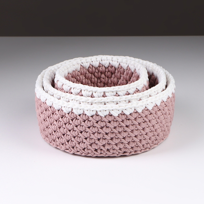 Набор вязанных корзин, 3 шт, полиэфирное волокно, сиреневый Набор вязанных корзин, 3 шт, полиэфирное волокно, сиреневый