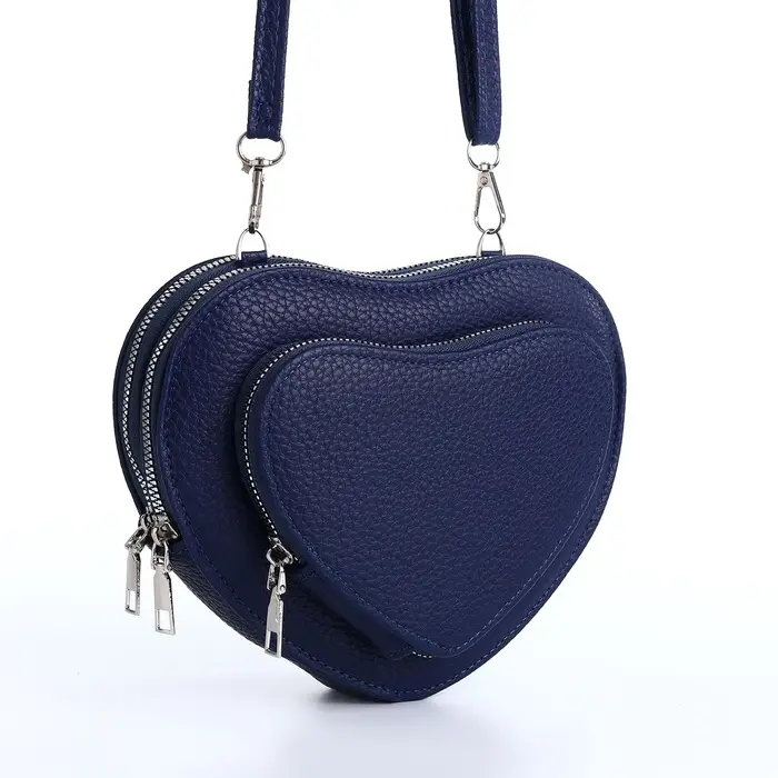 Сумка женская кросс-боди на молнии, в форме сердца, 20×5×16 см, тёмно-синяя Сумка женская кросс-боди на молнии, в форме сердца, 20×5×16 см, тёмно-синяя
