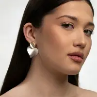Серьги &laquo;Сердечки&raquo;,. матовое серебро с золотом