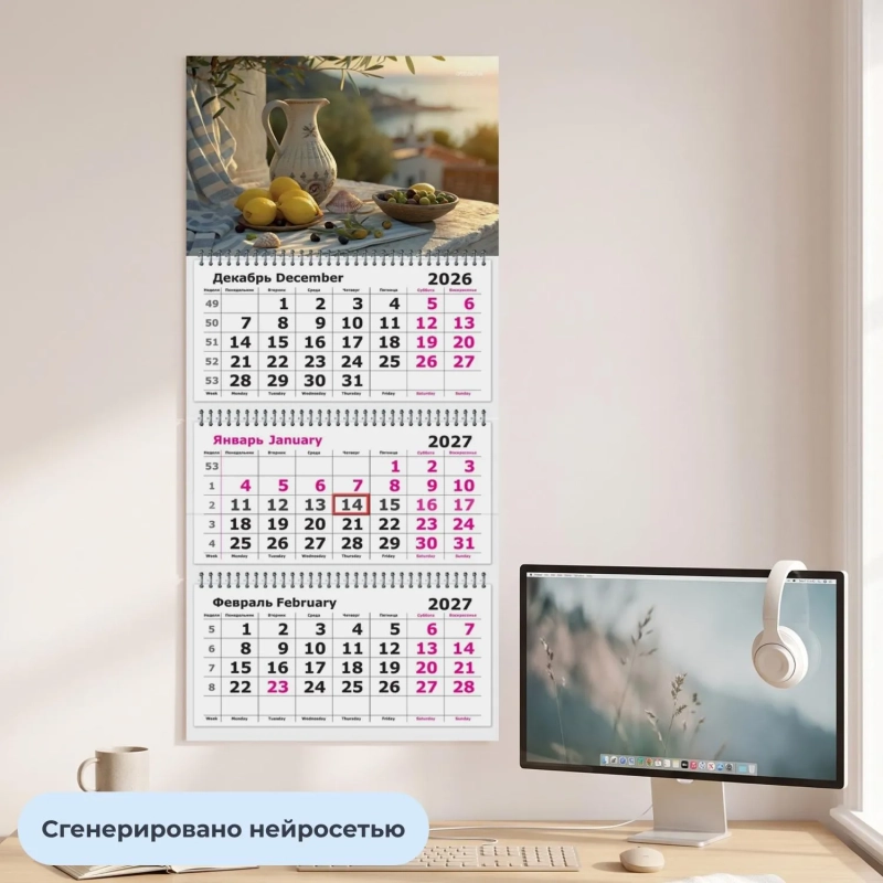 Календарь настенный 3-х блочный 2027 Attache Завтрак 305х675мм