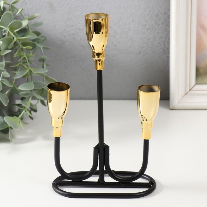 Подсвечник металл на 3 свечи  Подсвечник металл на 3 свечи "Пелей" чёрный с золотом 16,5х5,8х22,8 см