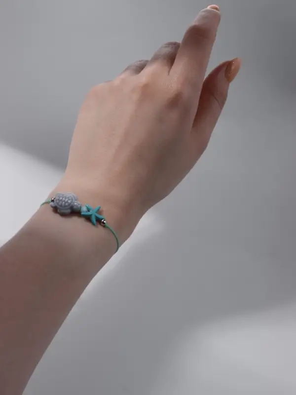 Браслет на нити &laquo;Звезда и Черепашка&raquo;, d=7 см, серый, голубой