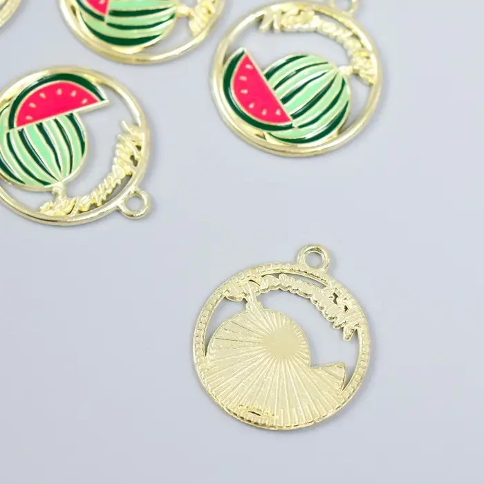 Декор для творчества металл, эмаль "Арбуз в круге" золото 2,1х2,5 см