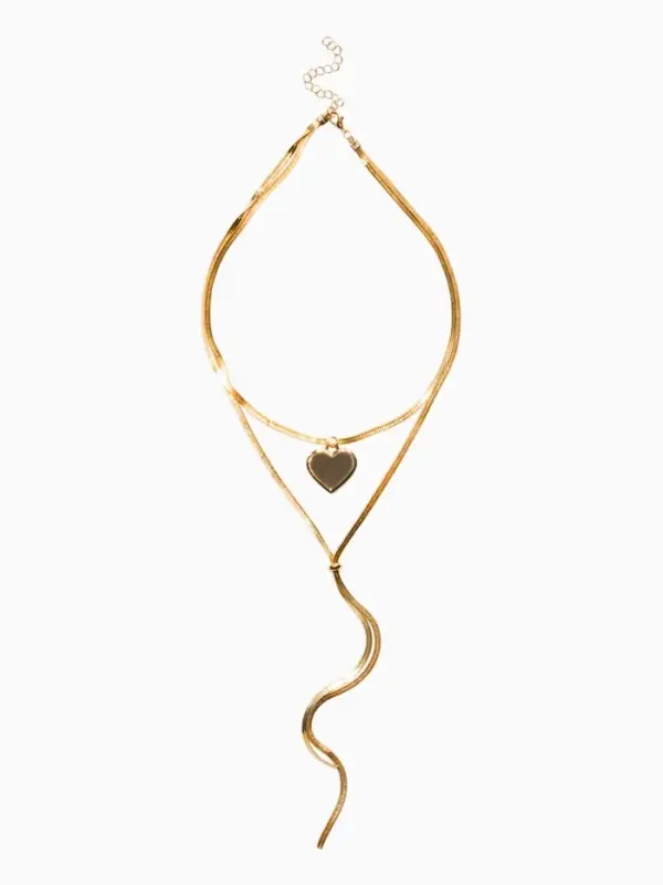 Кулон на затяжке 2 яруса медь "Медальон" 40/70см, сердце, цвет золото