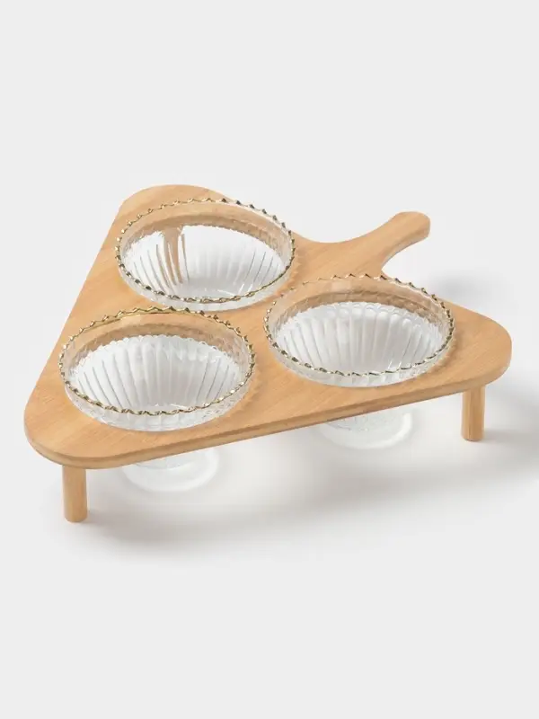 Салатники &laquo;Ронда&raquo;, 350 мл, 37.5&times;32.5&times;7 см, на подставке, набор 3 шт., стекло, прозрачный