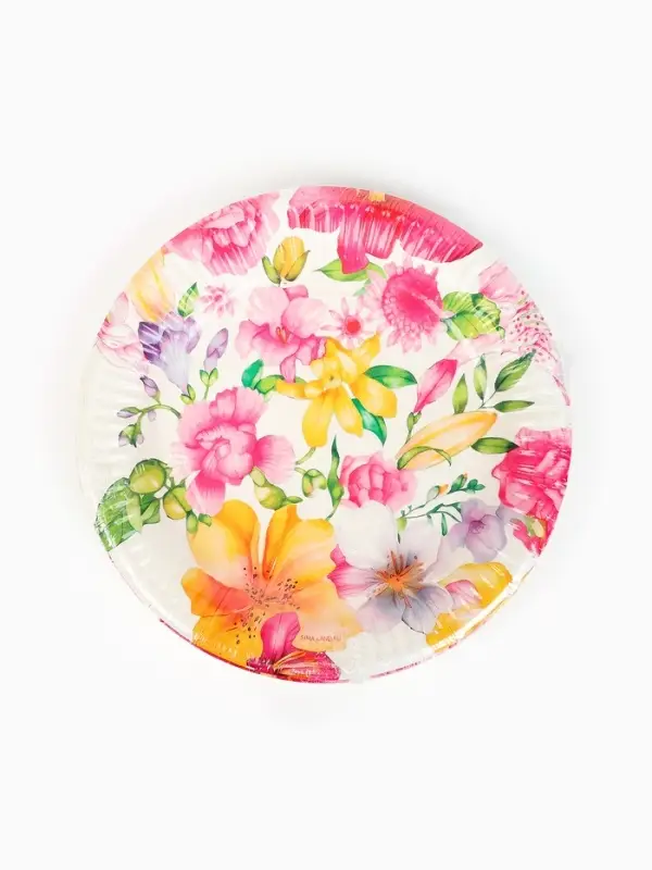 Тарелка одноразовая бумажная «Акварельные цветы», белая, 18 см