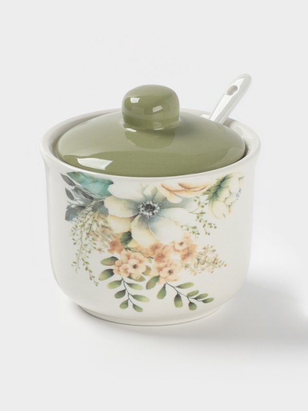 Сахарница с ложкой Доляна Сахарница с ложкой Доляна "Цветы" цвет белый 10х9 см 300 мл
