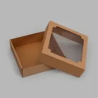 Коробка складная, крышка-дно,с окном, крафт, 20 х 20 х 6 см