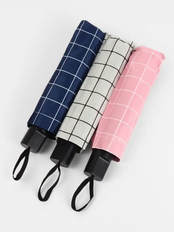 Зонт механический &laquo;Крупная клетка&raquo;, эпонж, 4 сложения, 8 спиц, R=48/55 см, d=96 см, МИКС